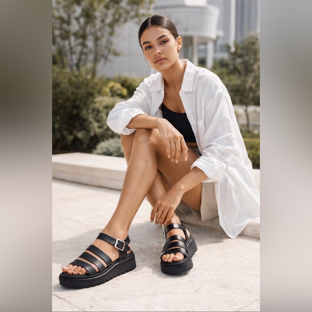 Arizona Womens Augie Strap leather Sandals Black Strappy